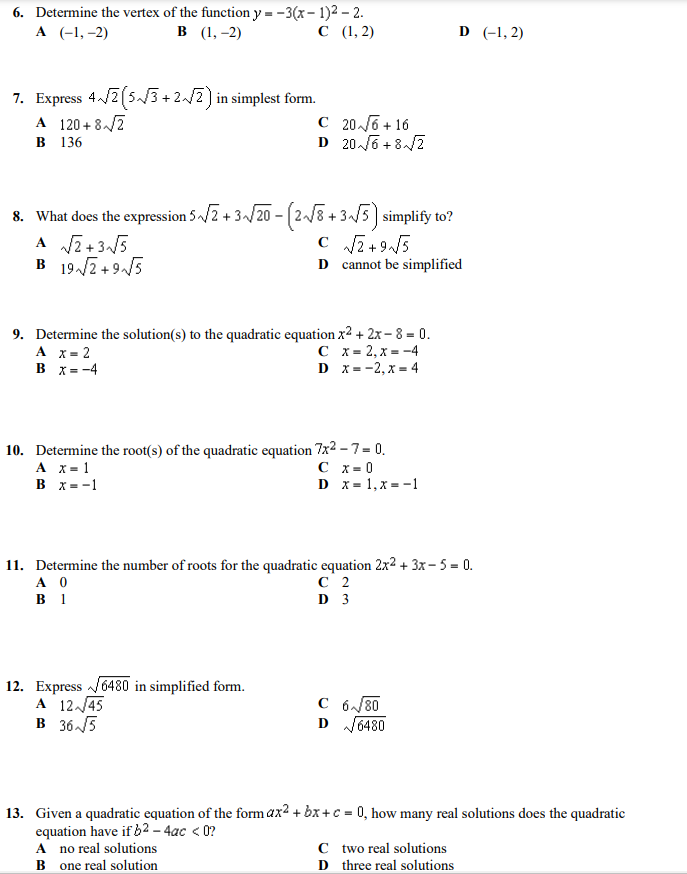 Solved 6. Determine the vertex of the function y=−3(x−1)2−2. | Chegg.com