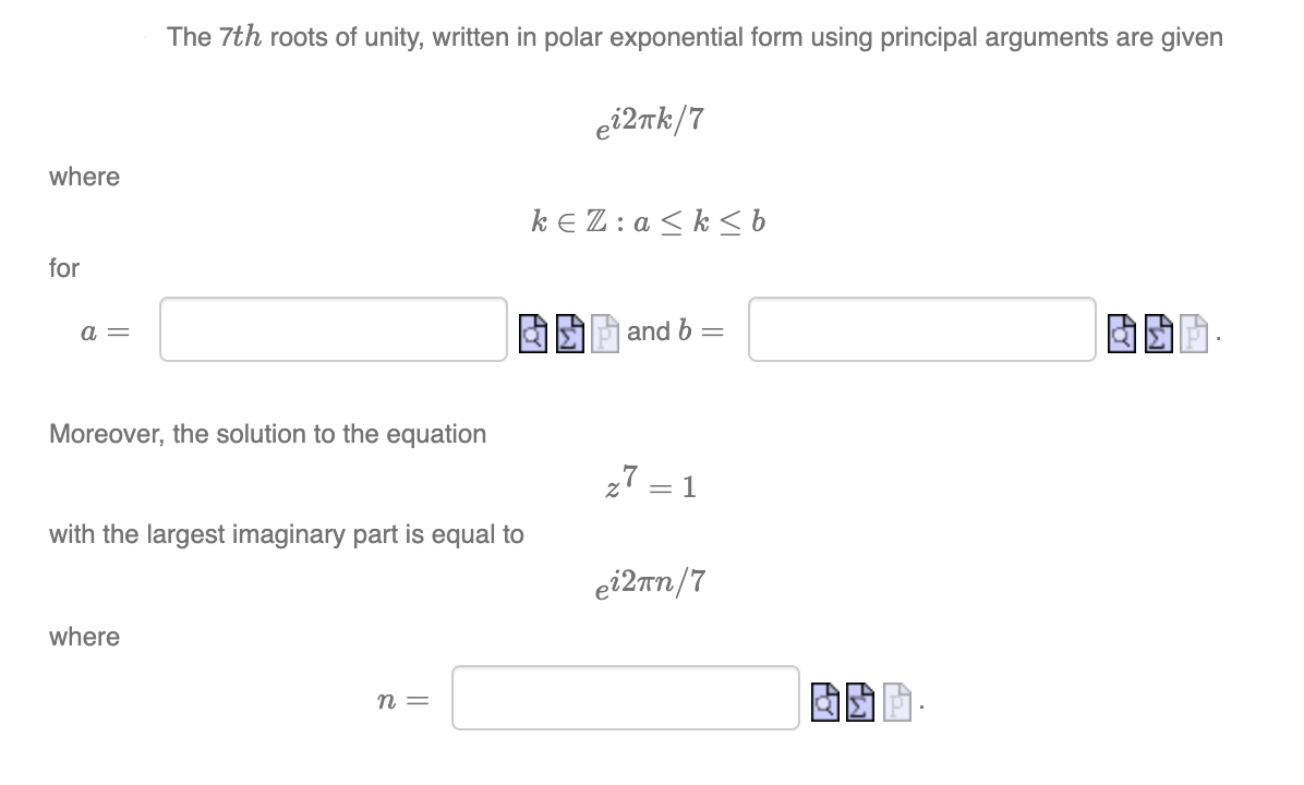 Solved The 7th roots of unity, written in polar exponential | Chegg.com