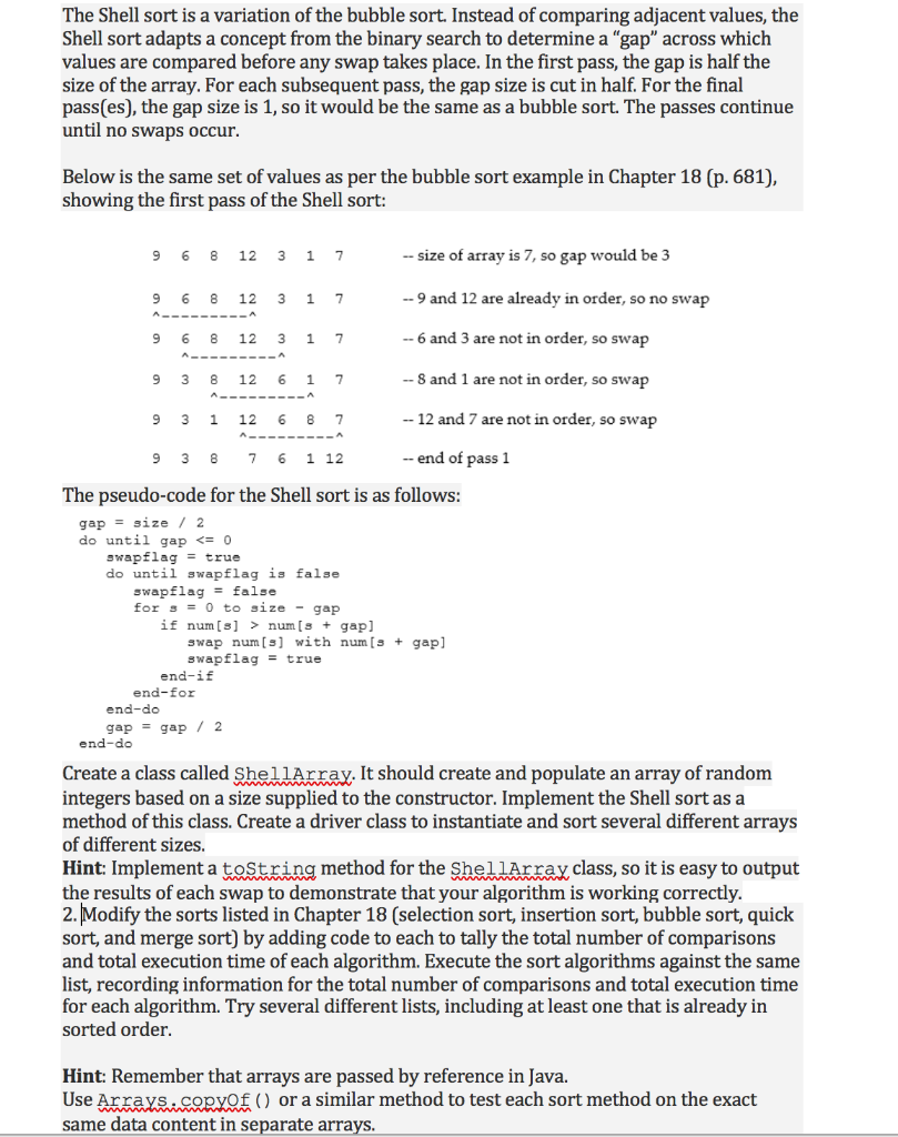 Solved The Shell sort is a variation of the bubble sort. | Chegg.com