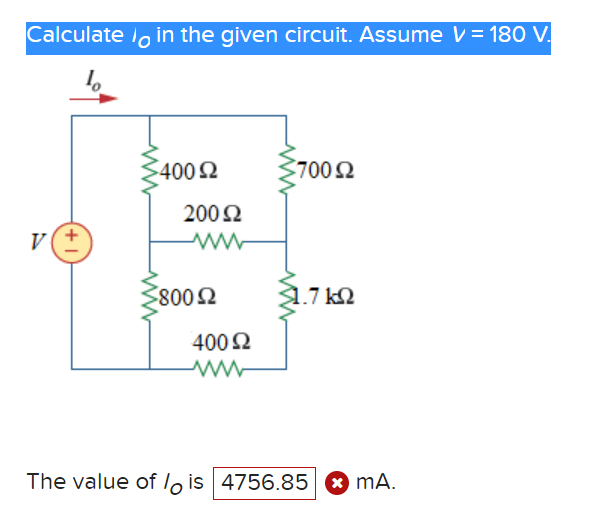 Solved Calculate To in the given circuit. Assume V = 180 V | Chegg.com