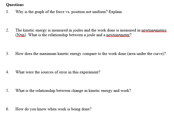 Solved Lab Report Work Energy Theorem Compare W To Ae N Chegg Com