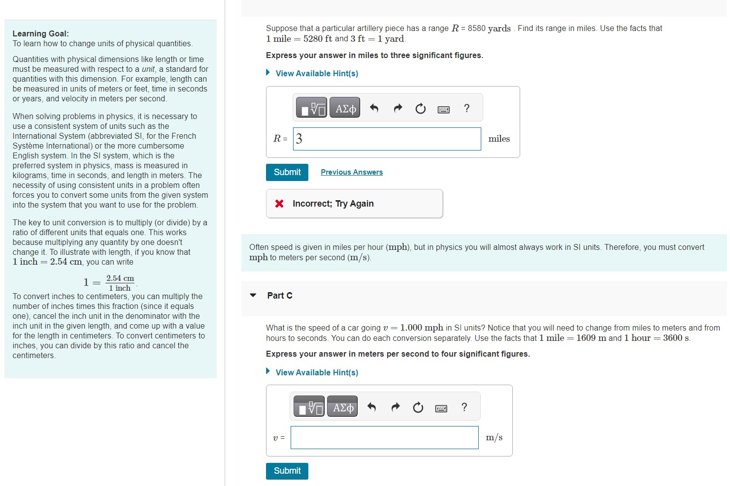 Learning Goal:To learn how to change units of | Chegg.com