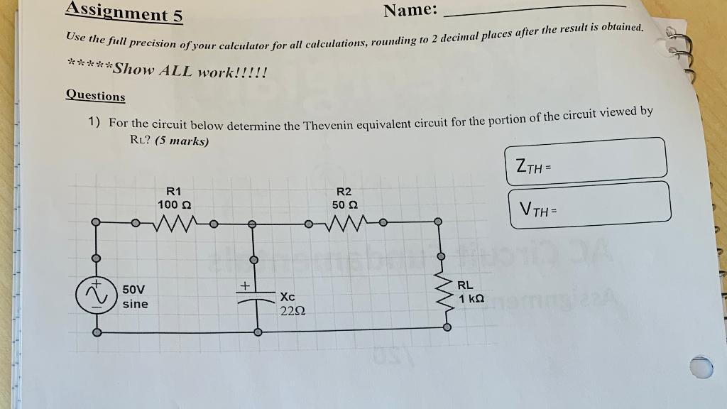 Solved 1) For the circuit below determine the Thevenin | Chegg.com