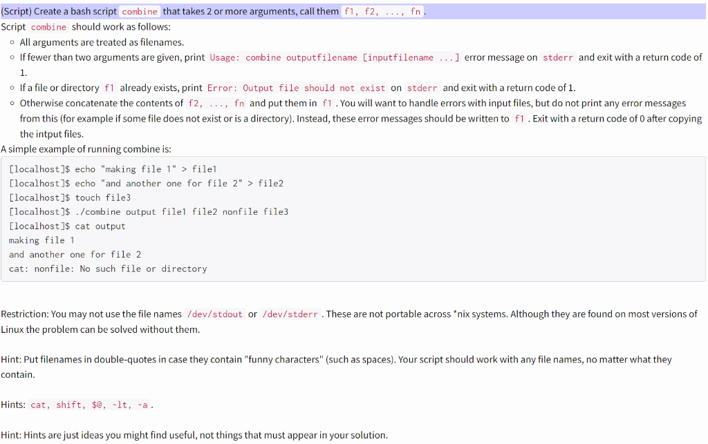 Overveje hele rangle Solved (Script) Create a bash script combine that takes 2 or | Chegg.com