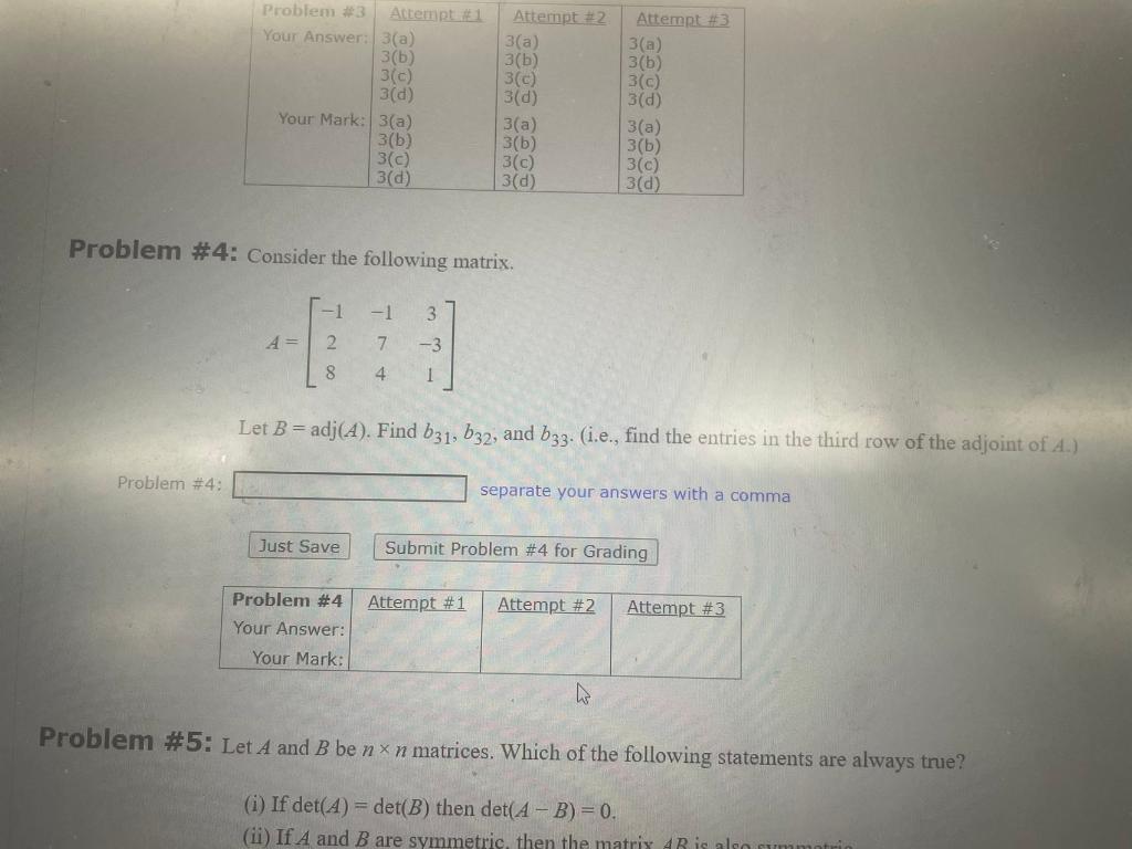 Solved Problem %4 : Consider the following matrix. | Chegg.com