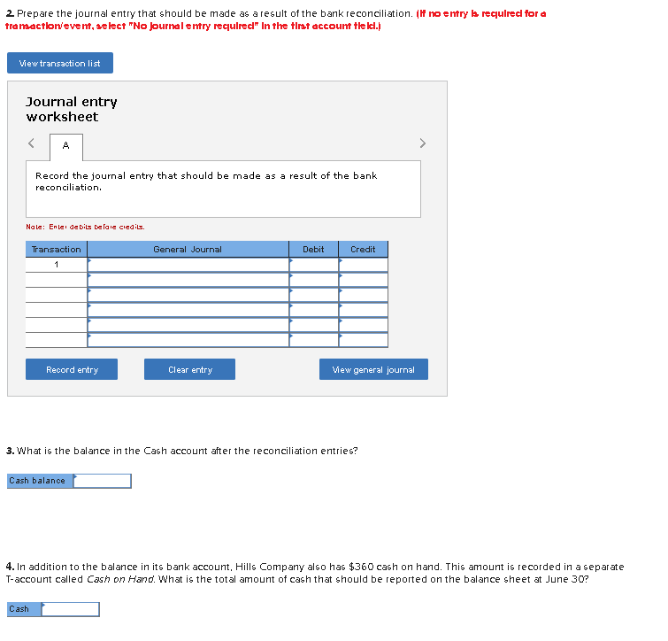 Solved Hills Company's June 30 Bank Statement And The June | Chegg.com