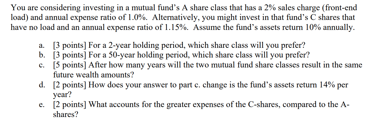 Solved You Are Considering Investing In A Mutual Funds A