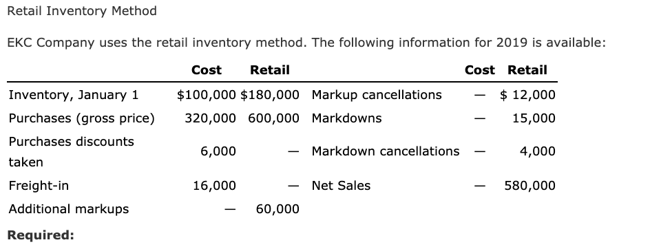 Solved Retail Inventory Method EKC Company uses the retail | Chegg.com