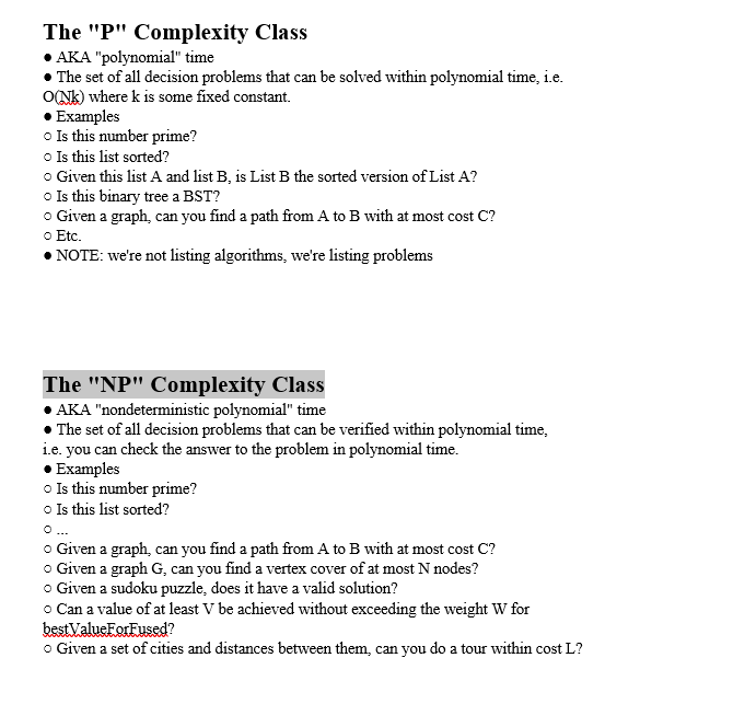 The "P" Complexity Class - AKA "polynomial" time - | Chegg.com
