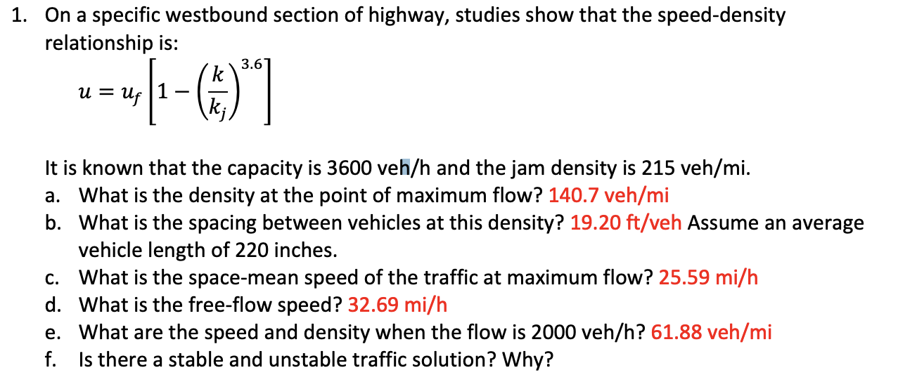 Solved 1. On a specific westbound section of highway, | Chegg.com