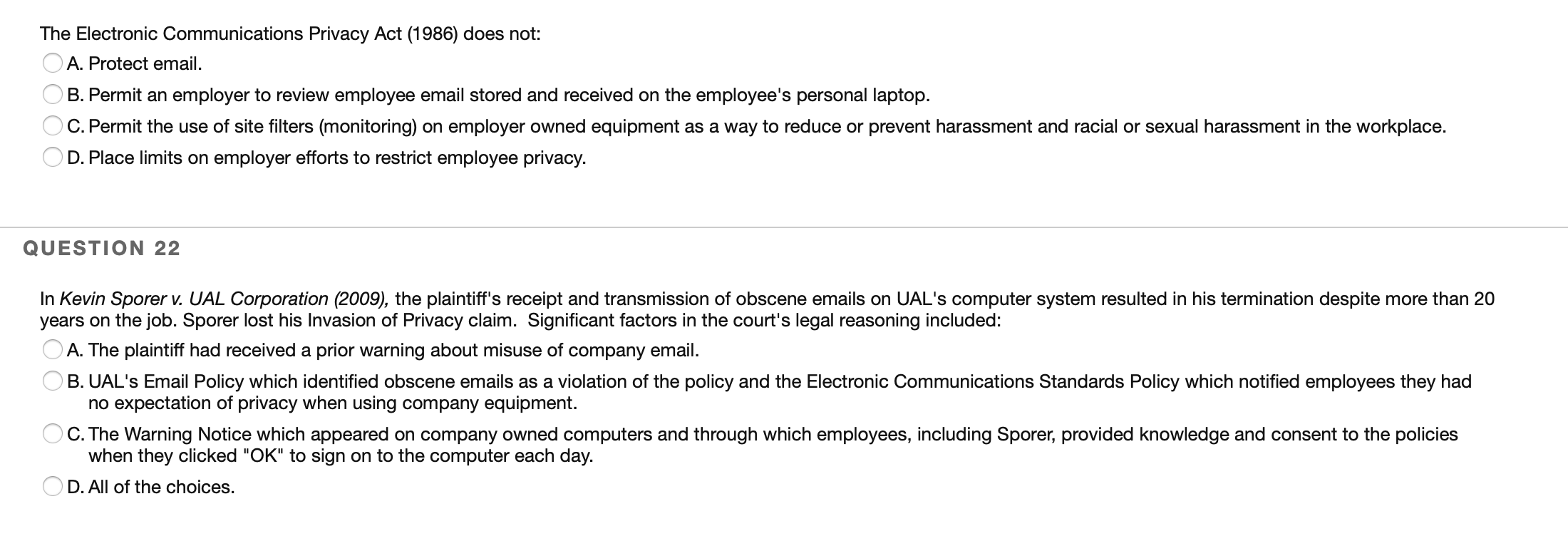 Solved The Electronic Communications Privacy Act (1986) does