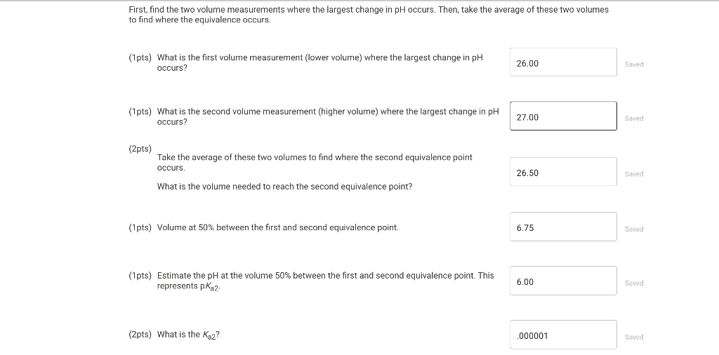 Solved First, find the two volume measurements where the