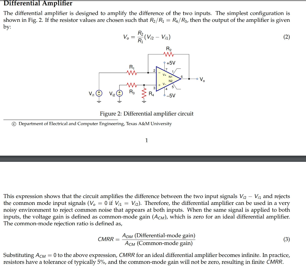 Solved Differential Amplifier The differential amplifier is | Chegg.com