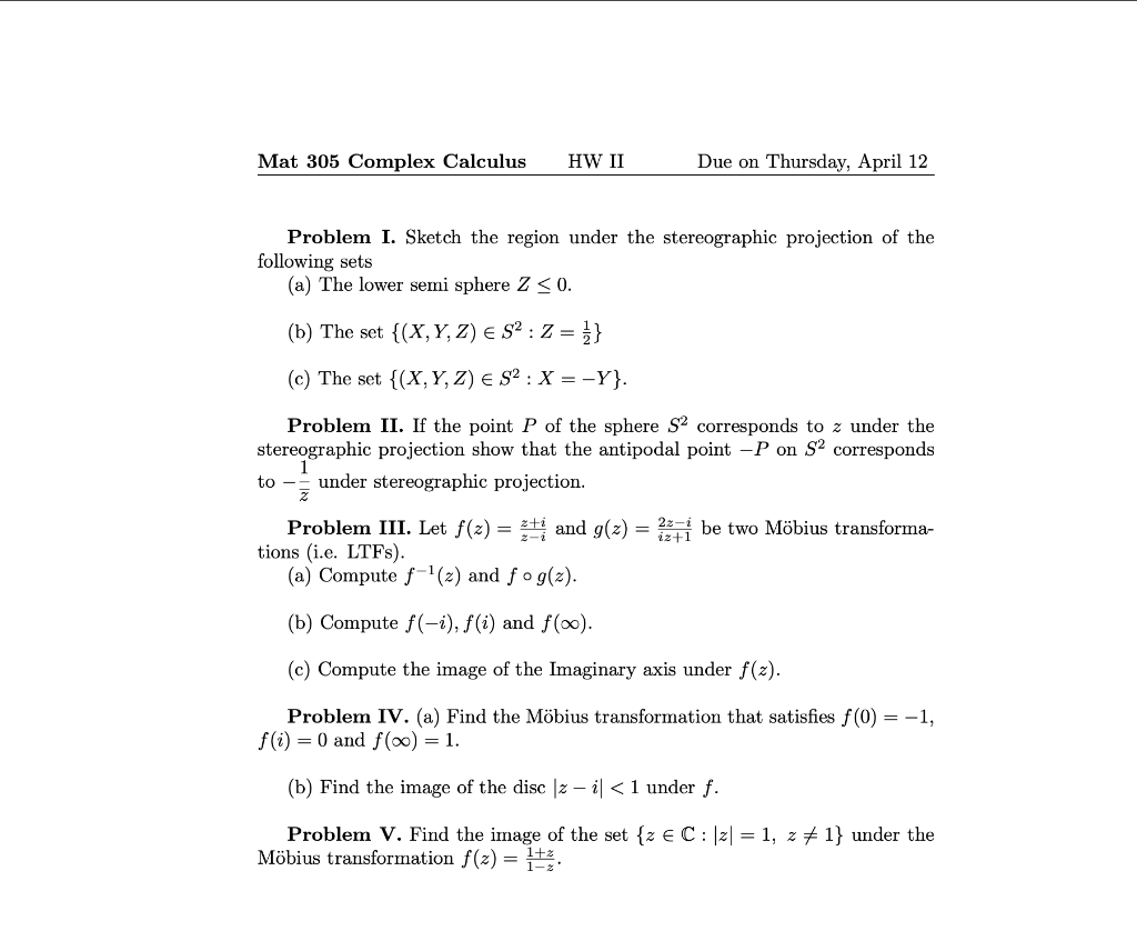 Solved Problem I. Sketch the region under the stereographic | Chegg.com