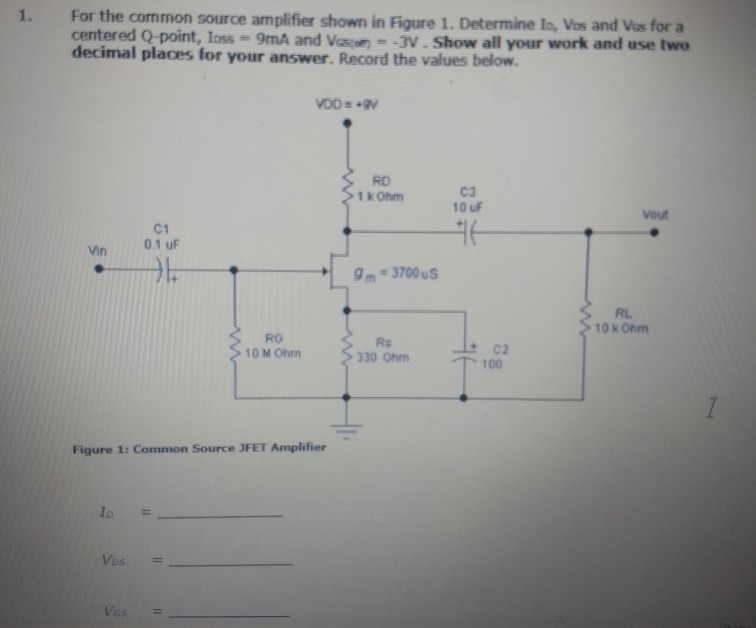 Solved For the common source amplifier shown in Figure 1. | Chegg.com