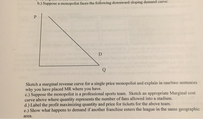 Solved B.) Suppose A Monopolist Faces The Following Downward | Chegg.com