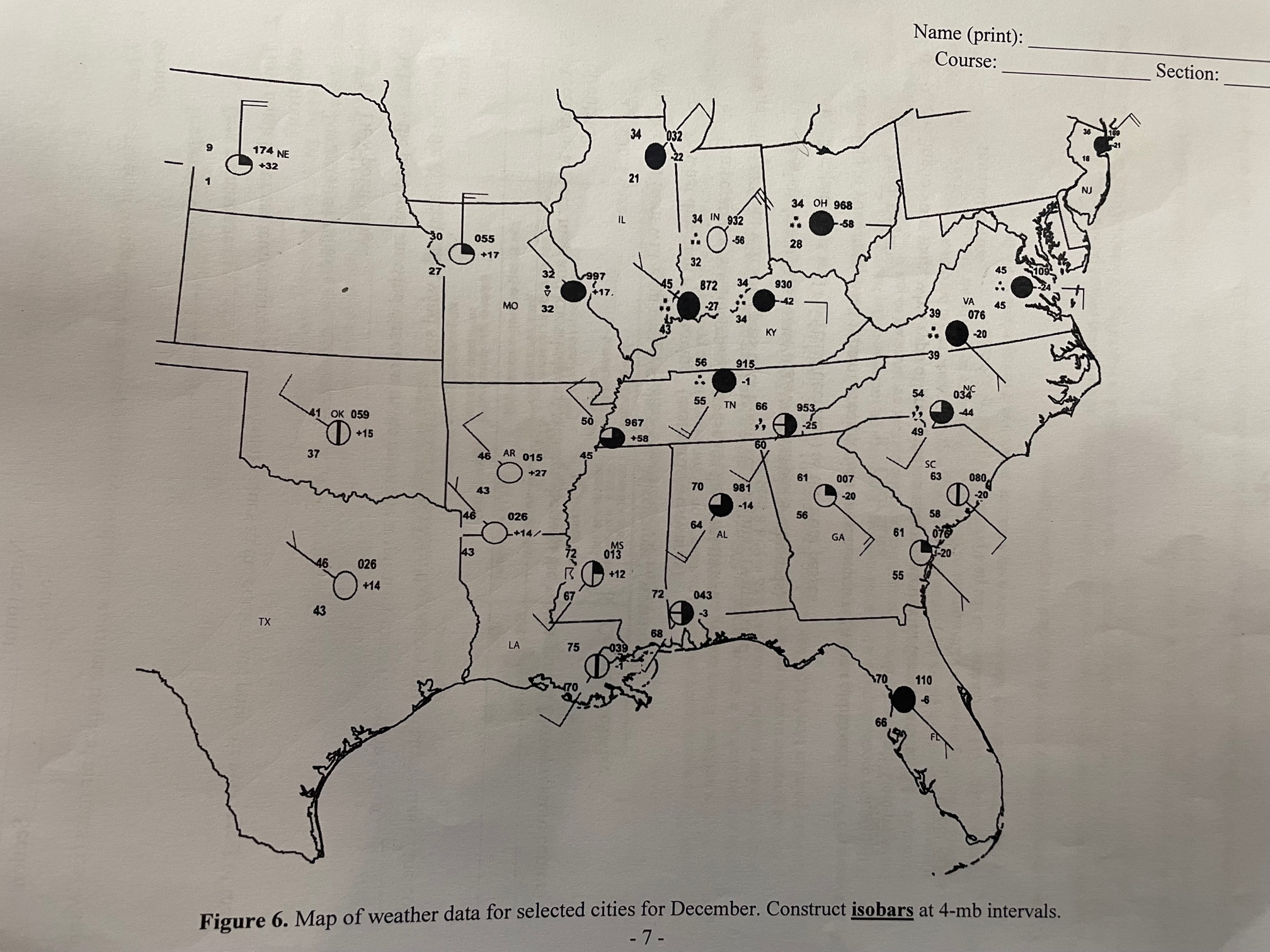 Solved Using Figure 6﻿﻿﻿Draw isobars at 4mb intervals