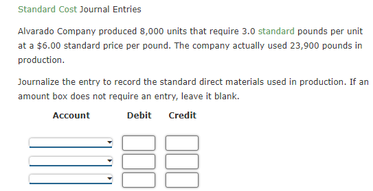 Solved Standard Cost Journal Entries Alvarado Company | Chegg.com