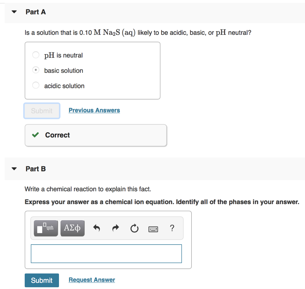 Solved Part A Is A Solution That Is 0.10 M Na2S (aq) Like