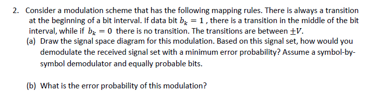 Solved 2. Consider a modulation scheme that has the | Chegg.com