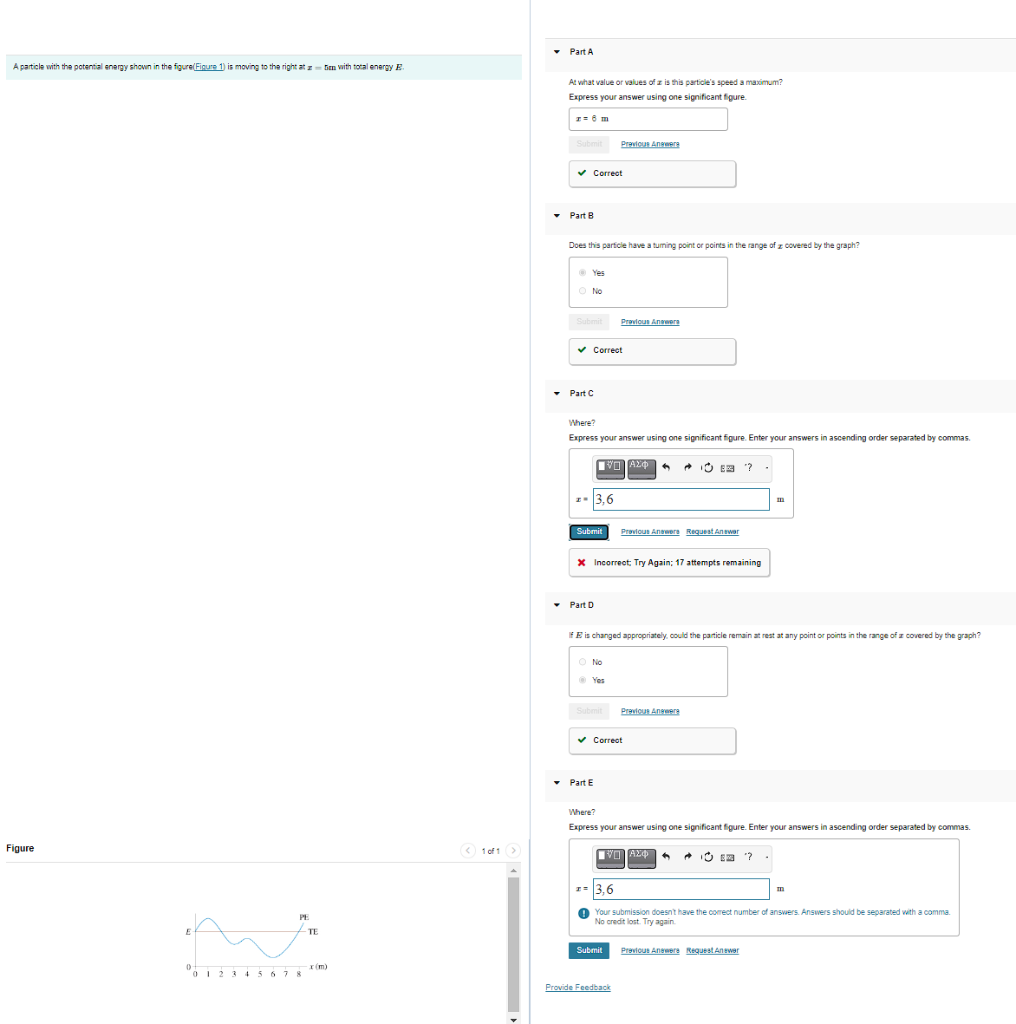 Solved A particle with the potential energy shown in the | Chegg.com