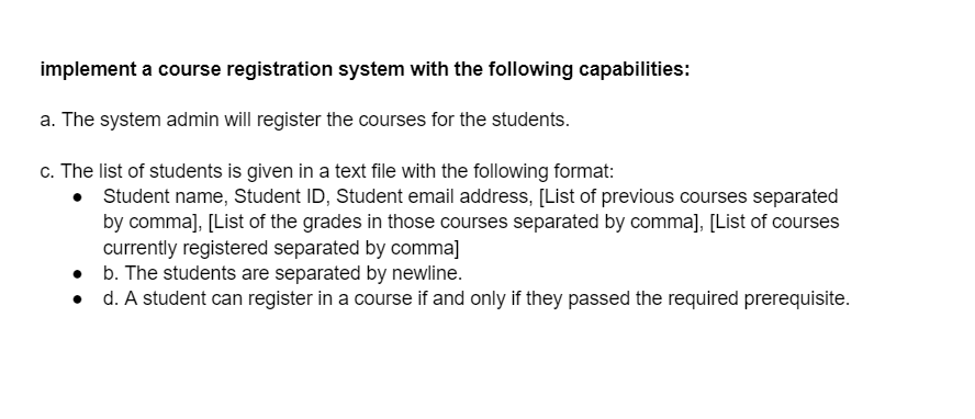 Solved implement a course registration system with the | Chegg.com