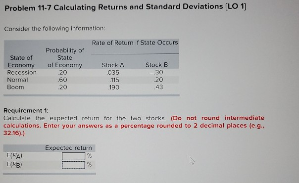 Solved Problem 11-7 Calculating Returns And Standard | Chegg.com