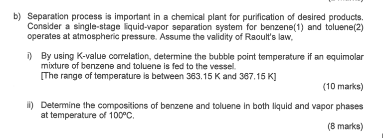 Solved B) Separation Process Is Important In A Chemical | Chegg.com