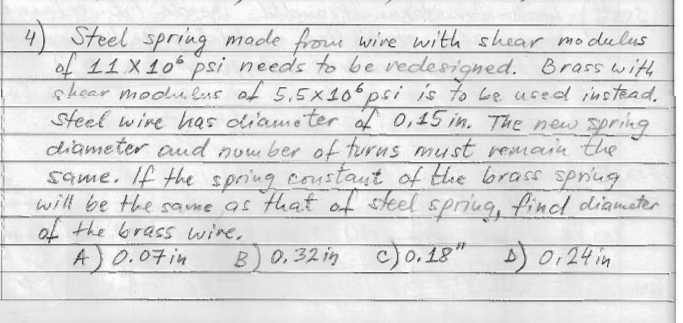 Solved Steel spring made from wire with shear modulus of 11 | Chegg.com