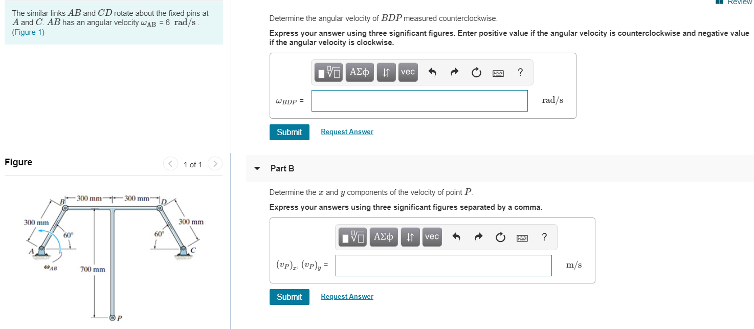 Solved Review The similar links AB and CD rotate about the | Chegg.com