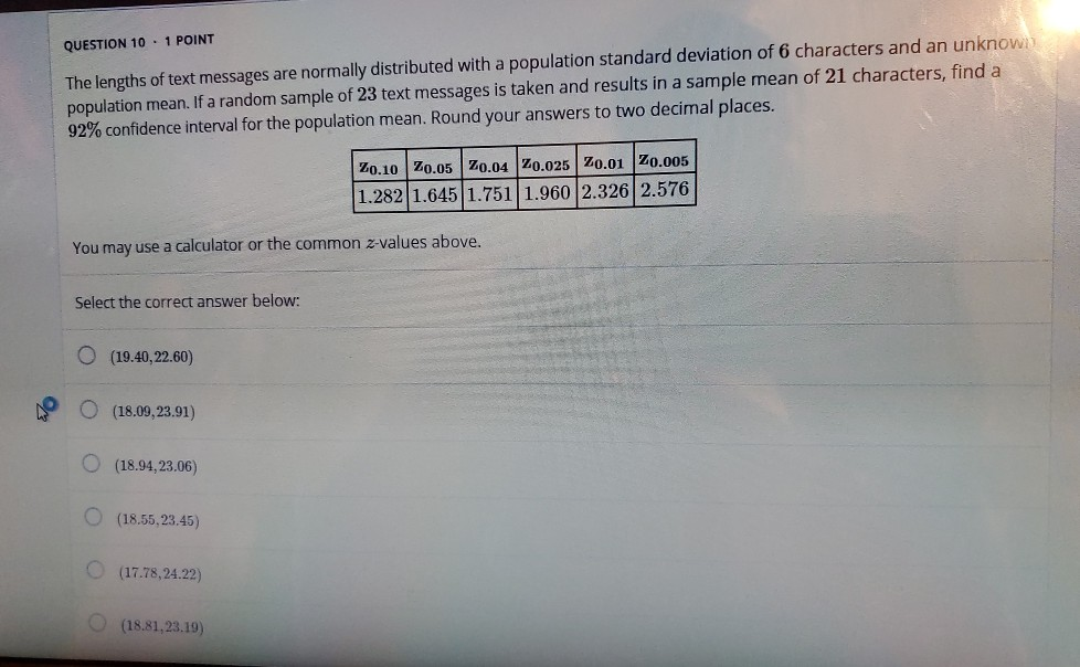 Solved QUESTION 10 1 POINT The lengths of text messages