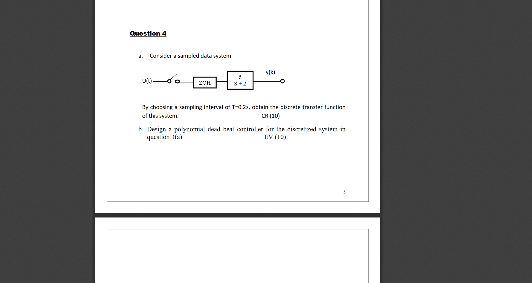 Solved Question 4 a. Consider a sampled data system y(k) | Chegg.com