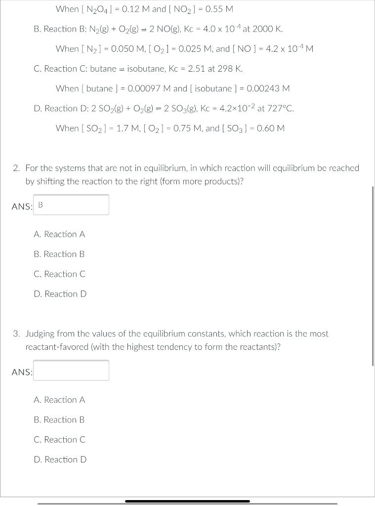 Solved Section 7 Refer to the four reactions below: Reaction | Chegg.com