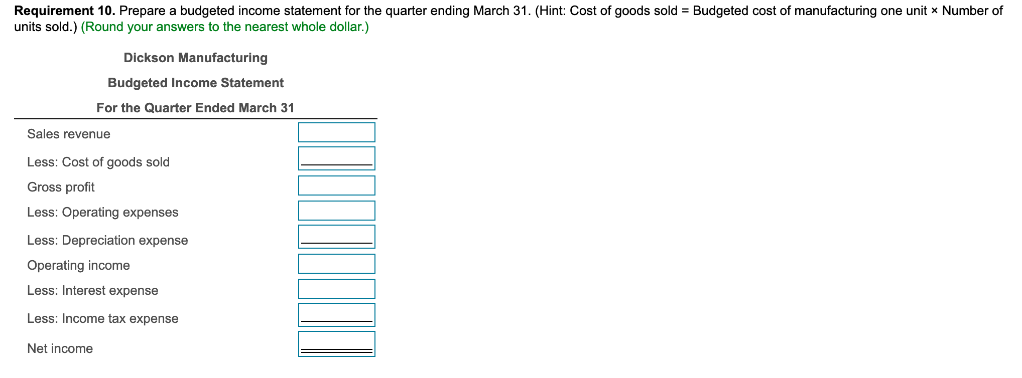 Solved Dickson Manufacturing Is Preparing Its Master Budget Chegg