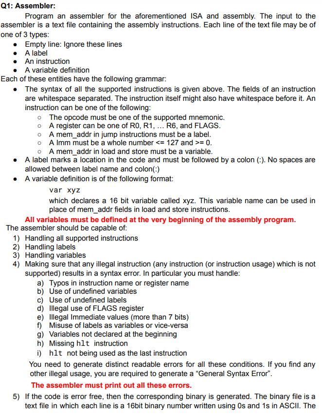 Solved ISA description: Consider a 16 bit ISA with the | Chegg.com