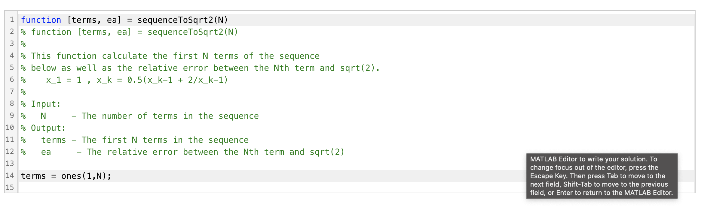 Solved Sequence to SQRT(2) (for loop and vector generation) | Chegg.com