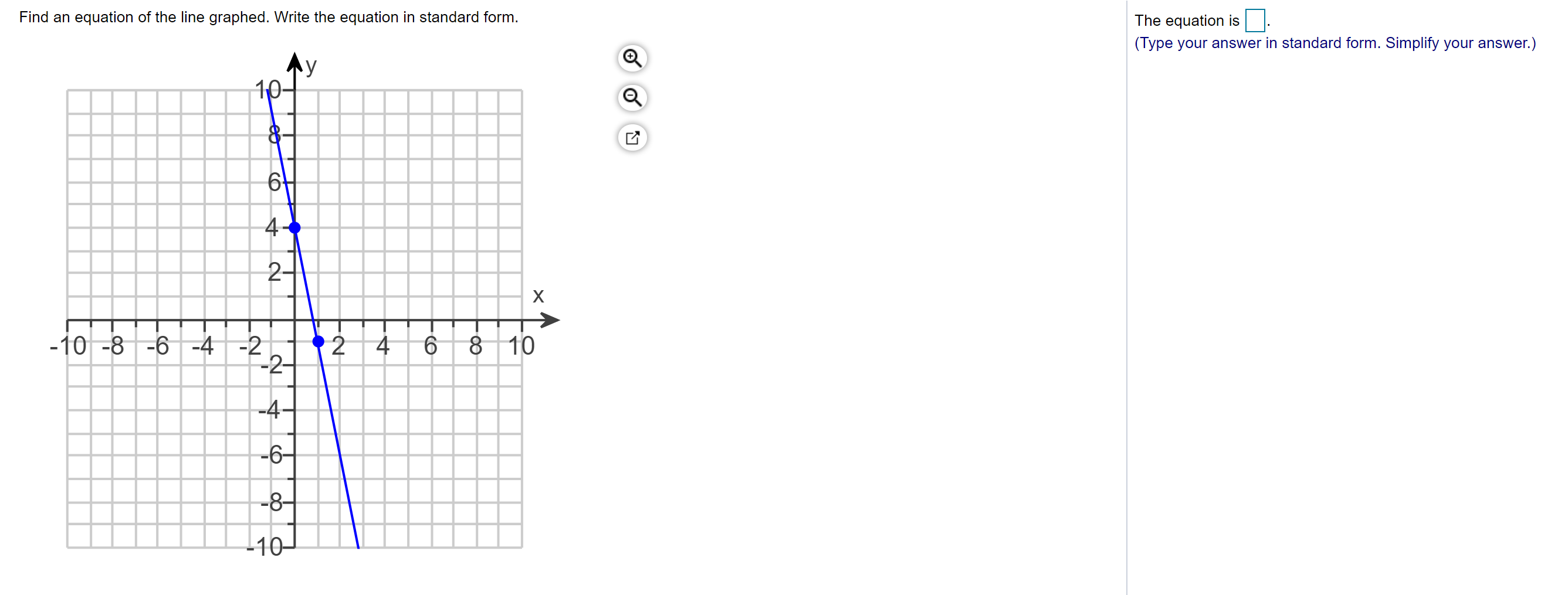 find the standard form equation of the line graphed below