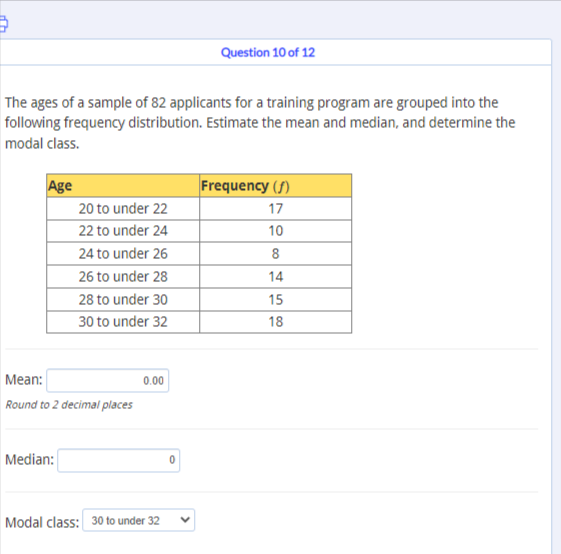 Solved The Ages Of A Sample Of 82 Applicants For A Training | Chegg.com