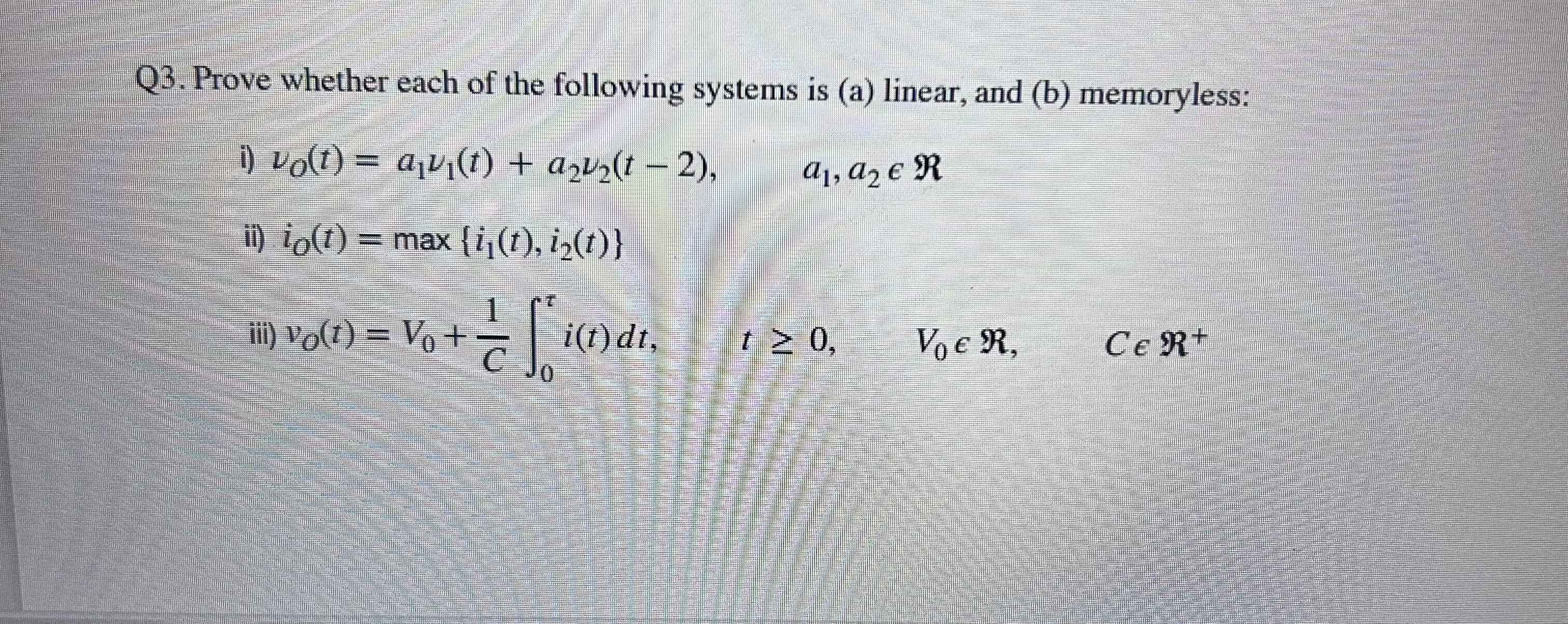 Solved Q3. ﻿Prove whether each of the following systems is | Chegg.com