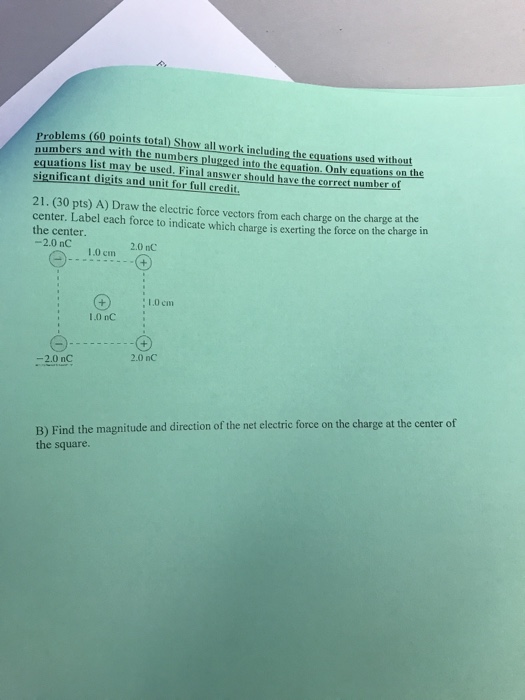 Solved Draw the electric force vectors from each charge on | Chegg.com