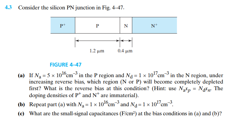 Solved 4.3 Consider the silicon PN junction in Fig. 4-47 P+ | Chegg.com