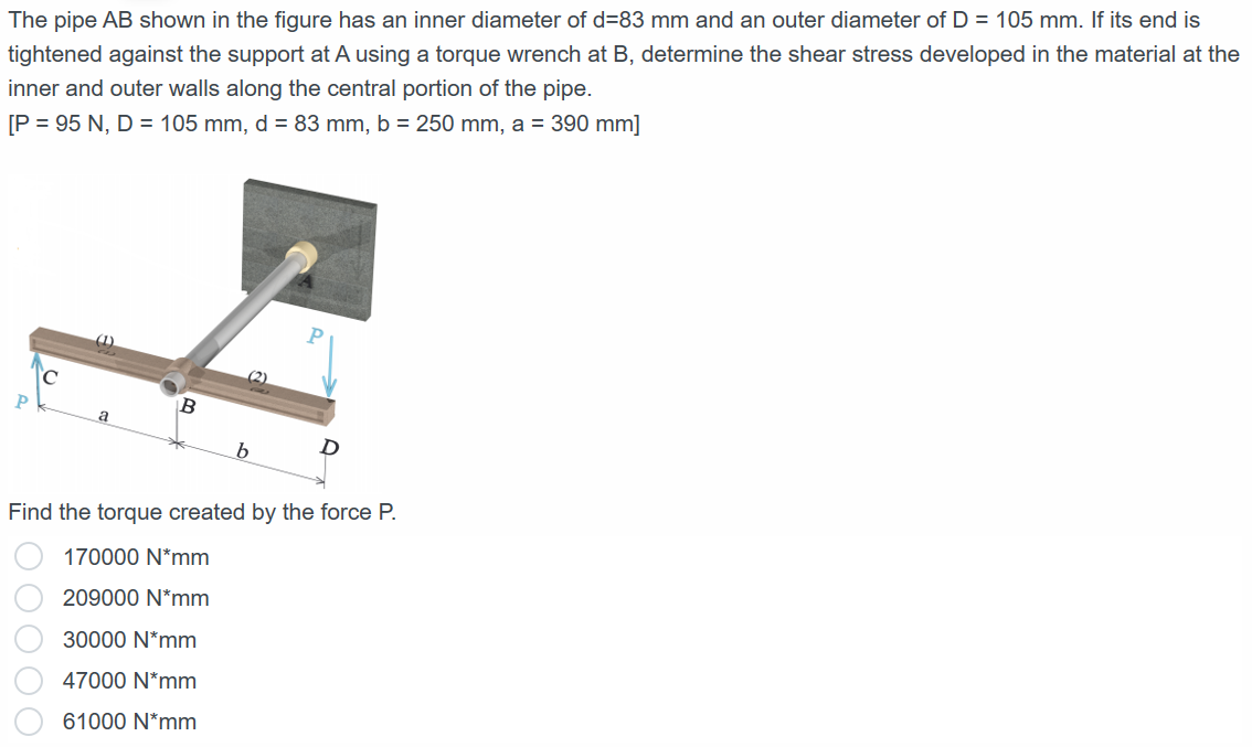 Solved The Pipe AB Shown In The Figure Has An Inner Diameter | Chegg.com