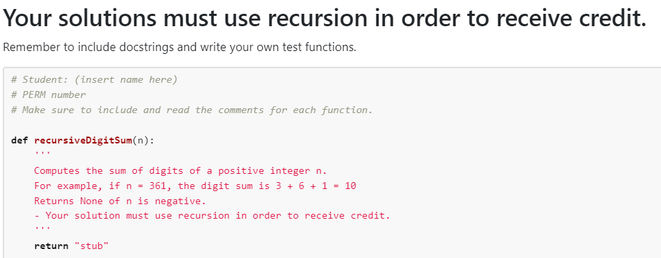 Solved Your solutions must use recursion in order to receive | Chegg.com