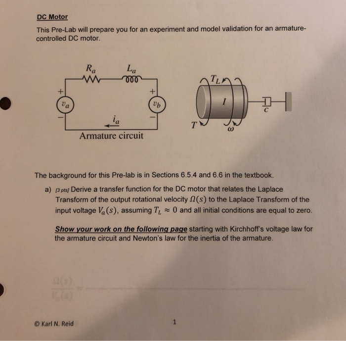 Solved DC Motor This Pre-Lab will prepare you for an | Chegg.com