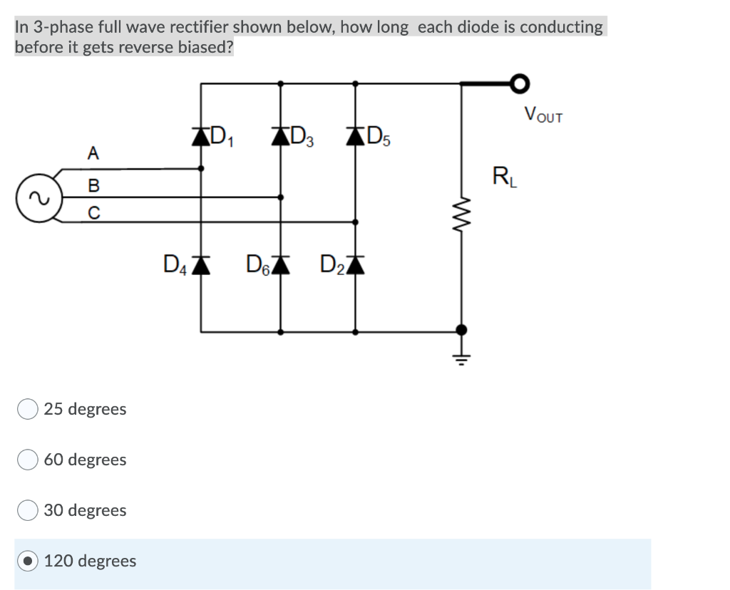 Solved In 3-phase full wave rectifier shown below, how long | Chegg.com