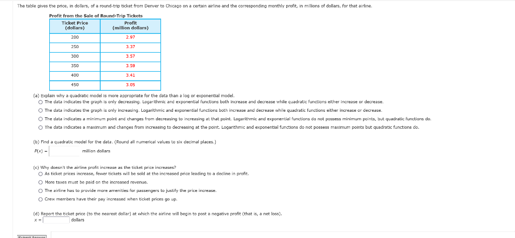 Solved (a) Explain why a quadratic model is more appropriate | Chegg.com