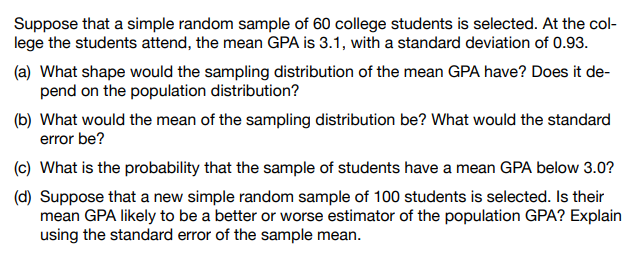 Solved Suppose that a simple random sample of 60 college | Chegg.com