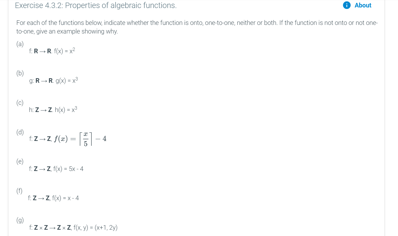 Solved Exercise 4.3.2: Properties of algebraic functions. | Chegg.com