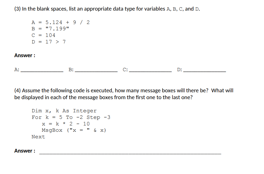 Solved (3) In the blank spaces, list an appropriate data | Chegg.com