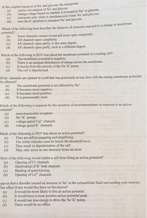 Solved In the coupled transport of Na^+ and glucose, the | Chegg.com